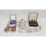 Goldsmiths & Silversmiths Company circular salver, pair of plated wine coasters, cased flatware