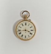 14K gold fob watch with cream enamelled dial, button winding, monogrammed to reverse