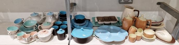 Poole pottery mid-century part tea and coffee service decorated in green, blue and peach shades,