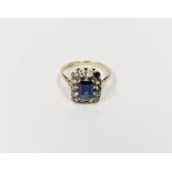 9ct gold blue stone, diamond and paste cluster ring, 3g approx.