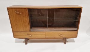 Mid 20th century stained wood and glazed sideboard having cupboard with fall front, glass shelves