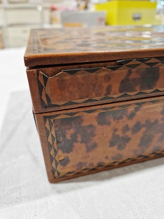 Early 20th century tortoiseshell veneer wooden box, of rectangular form, with inlaid marquetry - Image 9 of 18