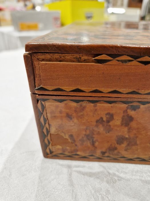 Early 20th century tortoiseshell veneer wooden box, of rectangular form, with inlaid marquetry - Image 11 of 18
