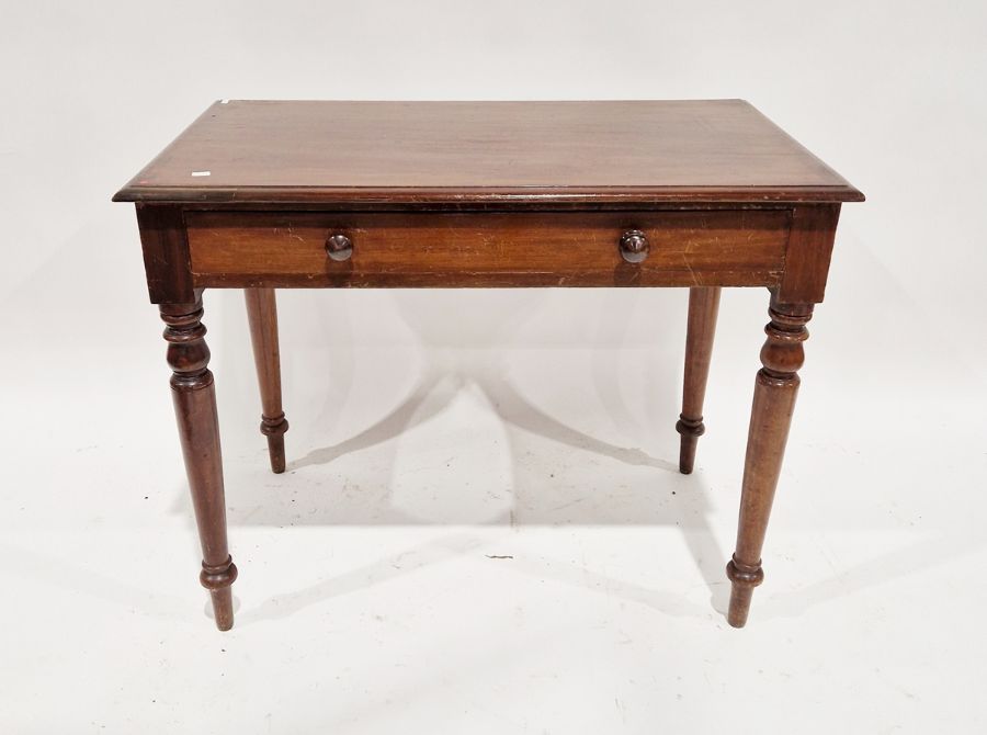 19th century mahogany side table with frieze drawer, on turned supports, 72cm high x 92cm wide x