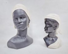 Two plaster chalkware busts depicting women wearing headdresses, circa 1950's, largest 27cm high