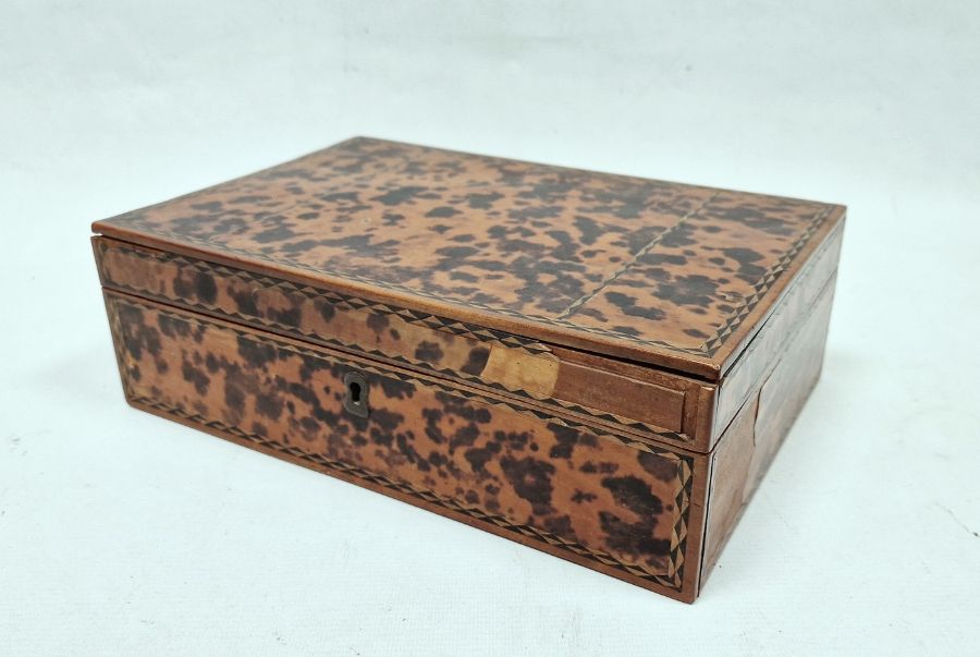 Early 20th century tortoiseshell veneer wooden box, of rectangular form, with inlaid marquetry - Image 18 of 18