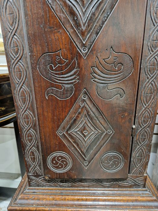 19th century heavily carved oak cased eight-day longcase clock, the 11" brass dial inscribed 'John - Image 5 of 45