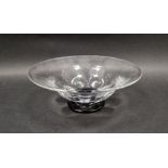 Edvard Hald (1883-1980) for Orrefors, clear glass bowl with dimpled base raised on black glass foot,