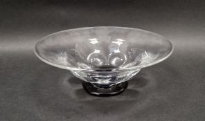 Edvard Hald (1883-1980) for Orrefors, clear glass bowl with dimpled base raised on black glass foot,
