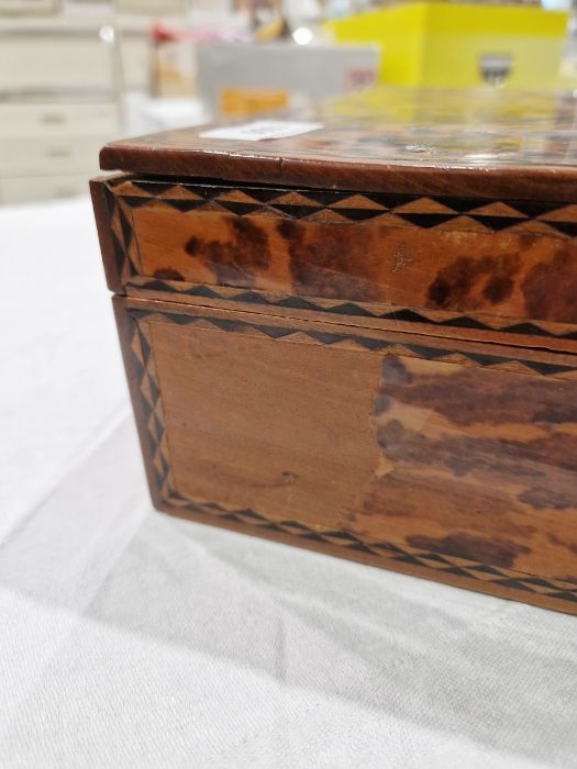 Early 20th century tortoiseshell veneer wooden box, of rectangular form, with inlaid marquetry - Image 13 of 18