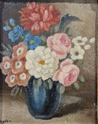 Kugler  Pair oils on board Vases of flowers, signed, 14cm x 11cm