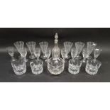 Assorted cut glass table wares to include four large lens cut whisky tumblers with star-cut bases,