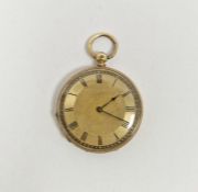Late 19th/early 20th century 18K gold cased fob watch, the gilt dial having Roman numerals