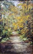 Hugh Gurney (b.1932) Oil on board "Woodland Path in Autumn - 2", signed lower right and dated 2008