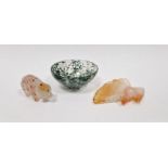 Chinese spinach jade miniature bowl, 5.5cm diameter, a carved hardstone miniature pig and a