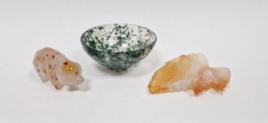 Chinese spinach jade miniature bowl, 5.5cm diameter, a carved hardstone miniature pig and a