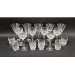 Collection of cut table glass, including six Waterford crystal wine glasses cut with lenses and