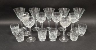 Collection of cut table glass, including six Waterford crystal wine glasses cut with lenses and