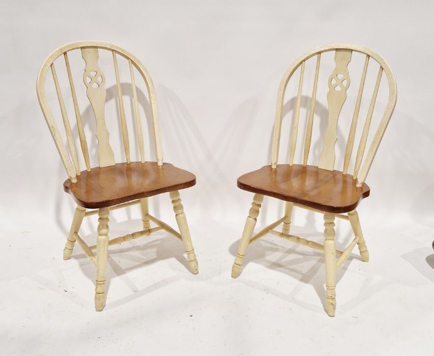 Set of five revived Windsor-style cream painted hardwood kitchen dining chairs (5)