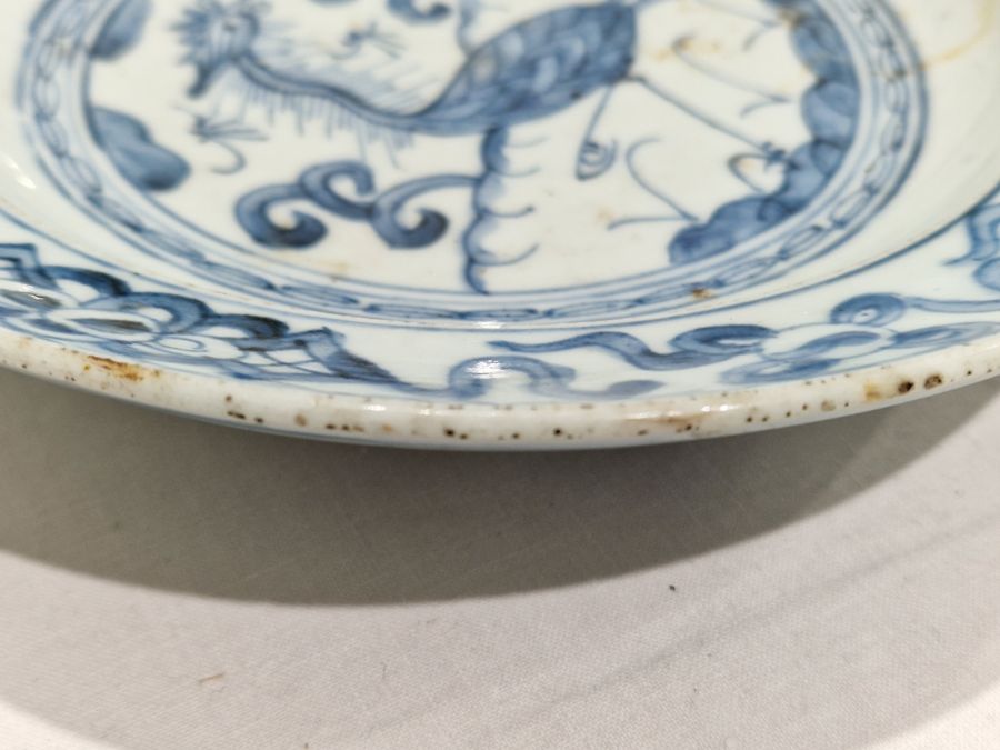 Two Chinese porcelain blue and white small plates, 19th century, each painted with a stylised bird - Image 18 of 32
