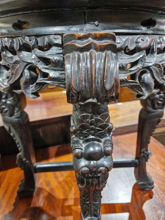 Chinese carved circular occasional table with marble inset top, united by cross stretchers, 56.5cm - Image 17 of 25