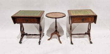 Pair of reproduction side tables with leather inset tops and frieze drawers and an occasional