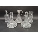 Two cut glass ship's decanters, one fan and hobnail cut, one engraved Dowty Koike, 28cm high, a