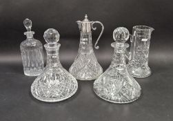 Two cut glass ship's decanters, one fan and hobnail cut, one engraved Dowty Koike, 28cm high, a