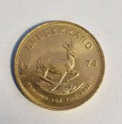 South Africa, gold Krugerrand, 1974, 1ozt, 34g