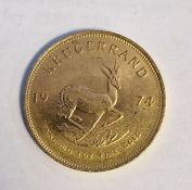 South Africa, gold Krugerrand, 1974, 1ozt, 34g