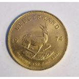 South Africa, gold Krugerrand, 1974, 1ozt, 34g