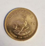 South Africa, gold Krugerrand, 1974, 1ozt, 34g