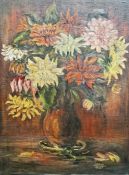 Heinz Lan... (20th century school) Oil on canvas Still life of chrysanthemums in a vase,