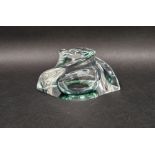 Val St Lambert mid-century spirally formed glass candle holder with green tint, etched marks, 14cm