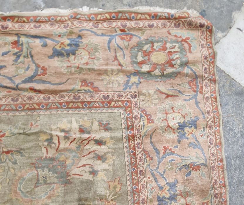 Very large pale green ground Turkish wool rug with central floral medallion on floral interlocked - Image 16 of 41