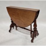 Victorian mahogany gateleg occasional table of oval form, raised on ornately carved two-section