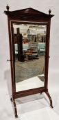 Edwardian marquetry inlaid mahogany cheval swing mirror with bevelled edge and of rectangular