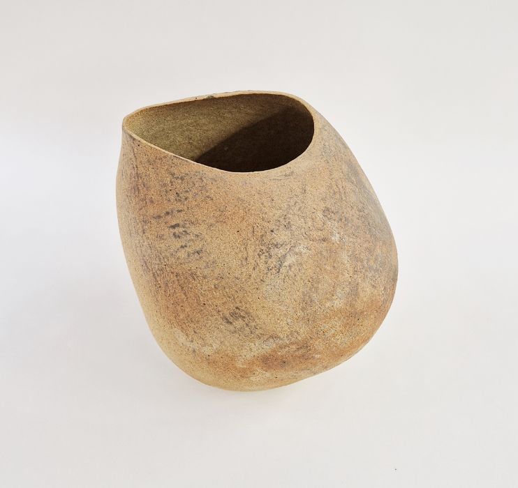 Betty Blandino (1927-2011) hand built stoneware vessel of asymmetrical form with dark matte glazes - Image 2 of 15