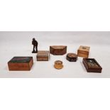 Assortment of wooden boxes and other items to include an Edwardian mahogany storage box of hexagonal