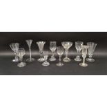 Collection of drinking glasses, circa 1730 and later, including a pedestal sweetmeat glass on