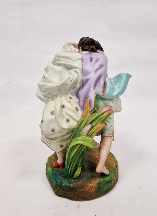 19th century French Gille (Jeune) bisque porcelain group of a pair of lovers running from the - Image 3 of 19