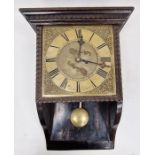 18th century wall clock in stained oak case, the single train fusee movement with 10" square brass