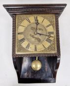 18th century wall clock in stained oak case, the single train fusee movement with 10" square brass