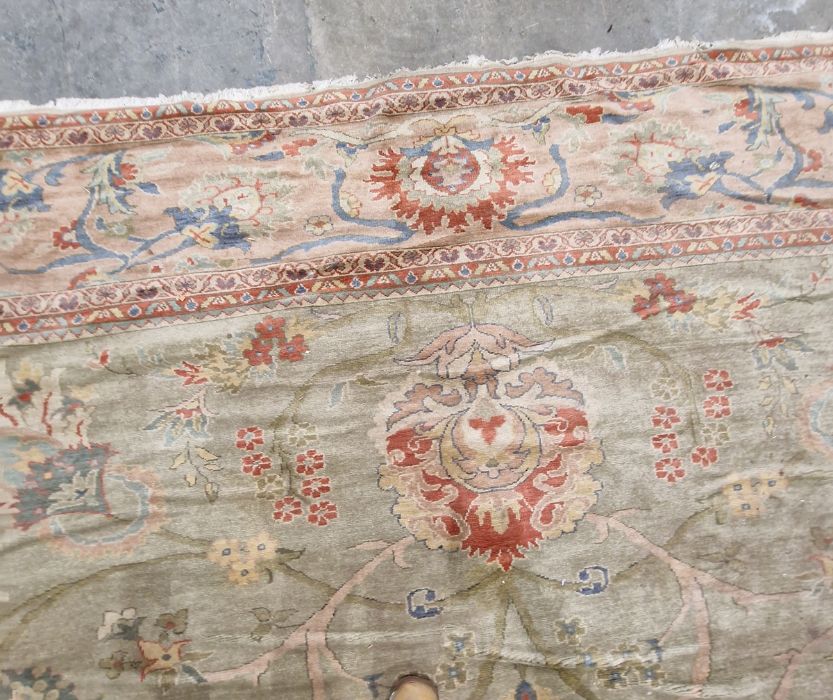 Very large pale green ground Turkish wool rug with central floral medallion on floral interlocked - Image 14 of 41