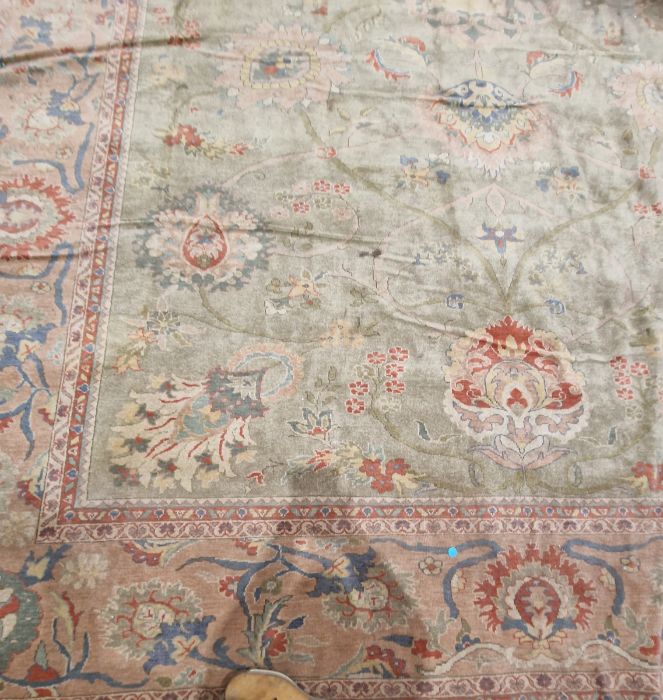 Very large pale green ground Turkish wool rug with central floral medallion on floral interlocked - Image 4 of 41