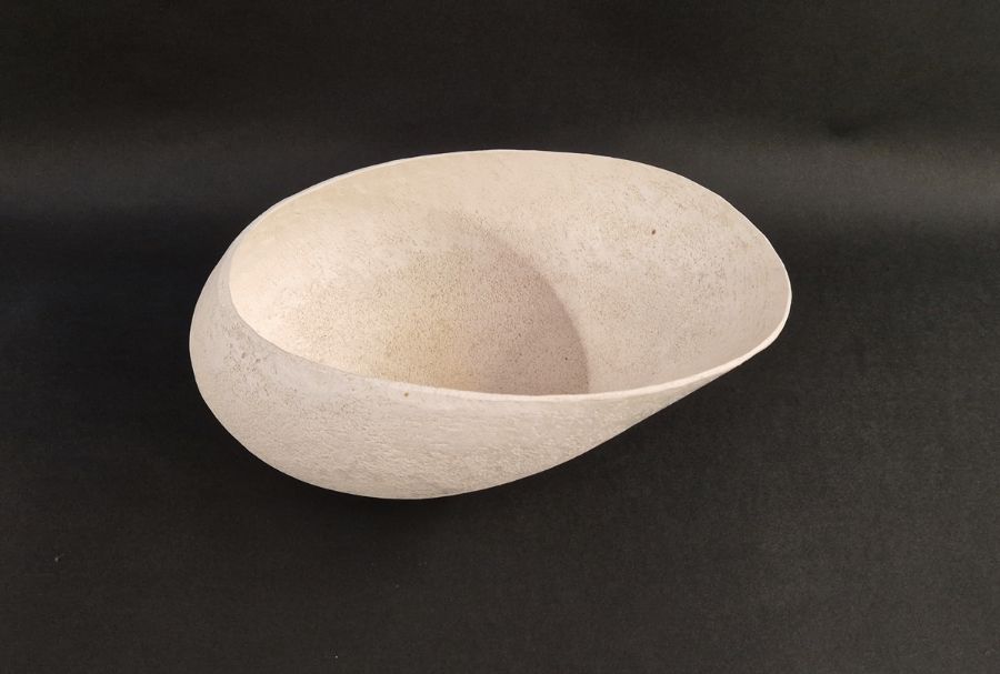 Betty Blandino (1927-2011) Hand built white stoneware vessel of asymmetrical form with textured - Image 2 of 14