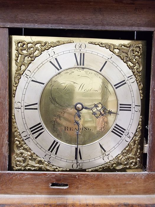 Victorian oak-cased 30-hour longcase clock of plain form, the 11" square brass dial with silvered - Image 2 of 2