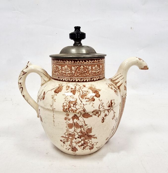 Royles patent self-pouring teapot, no.6327/1886 by Doulton Burslem pottery, brown floral