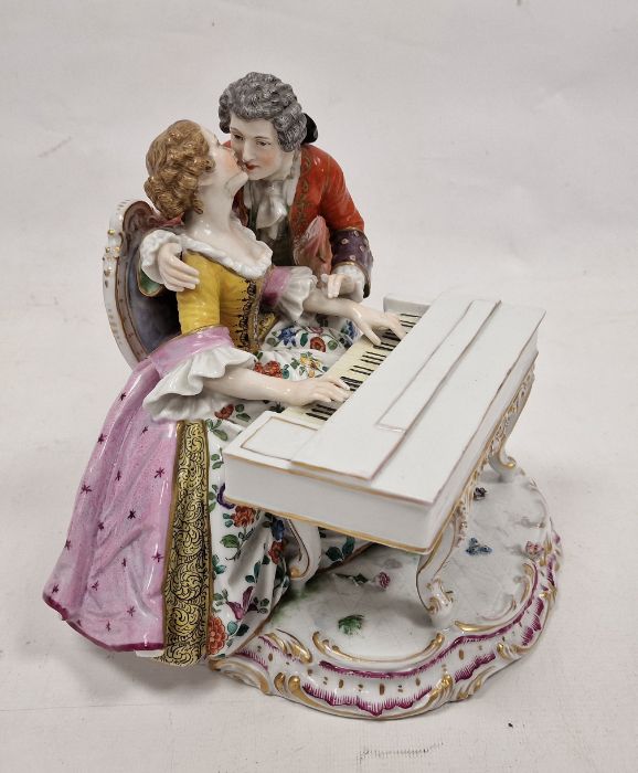 Continental porcelain Meissen-style musical group of a pair of lovers with spinet, impressed arrow - Image 2 of 5