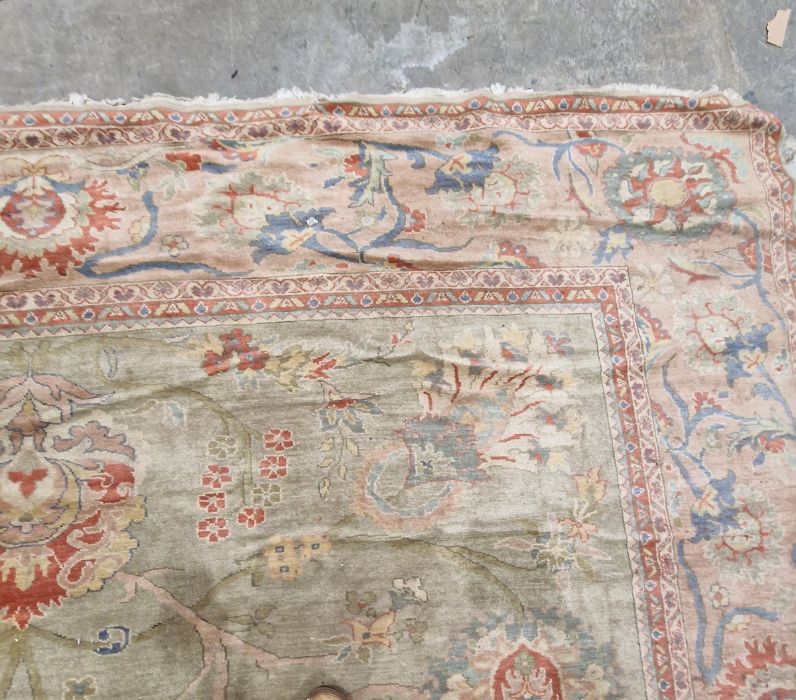 Very large pale green ground Turkish wool rug with central floral medallion on floral interlocked - Image 15 of 41